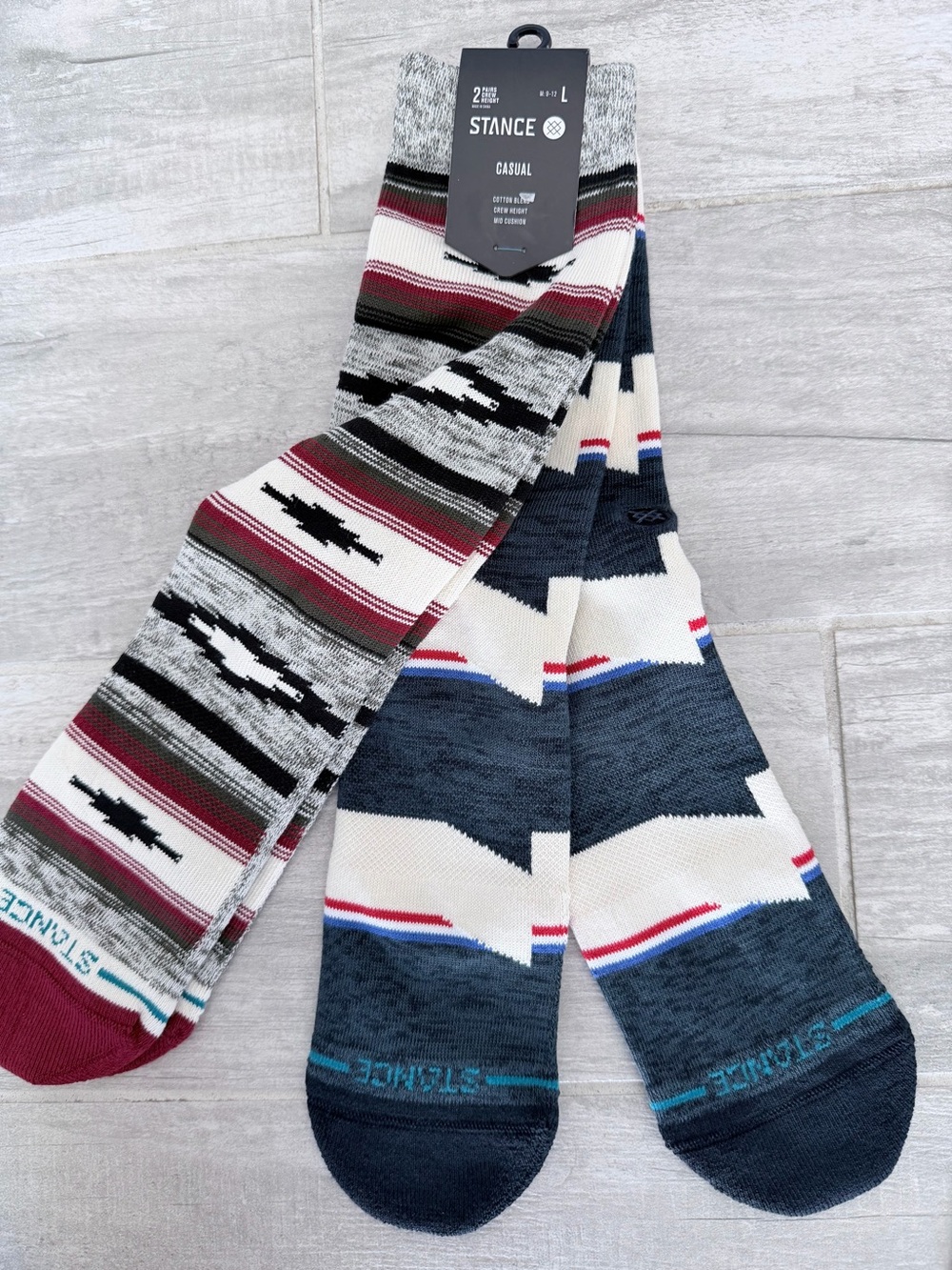 Stance Men’s Crew Socks in Navy, Cream & red - 2-Pack